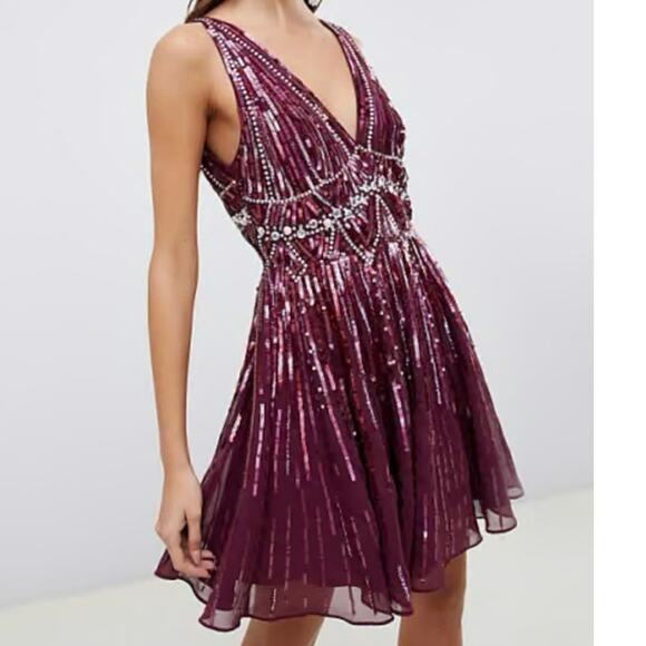 ASOS sequin fit and flare skater embellished mini dress US 8 glam formal party - Picture 12 of 12